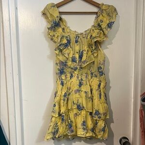 LoveShackFancy Yellow and Blue Floral Mini Dress